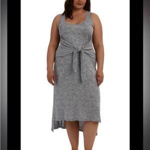 La Blanca Beach Tie Midi Dress Gray Sleeveless NEW 2X Plus Size
